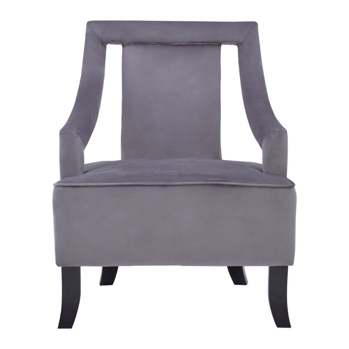 Faye Grey Velvet Chair With Wooden Legs