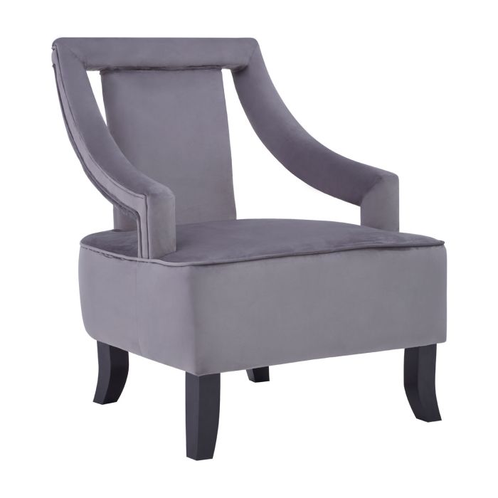 Faye Grey Velvet Chair With Wooden Legs